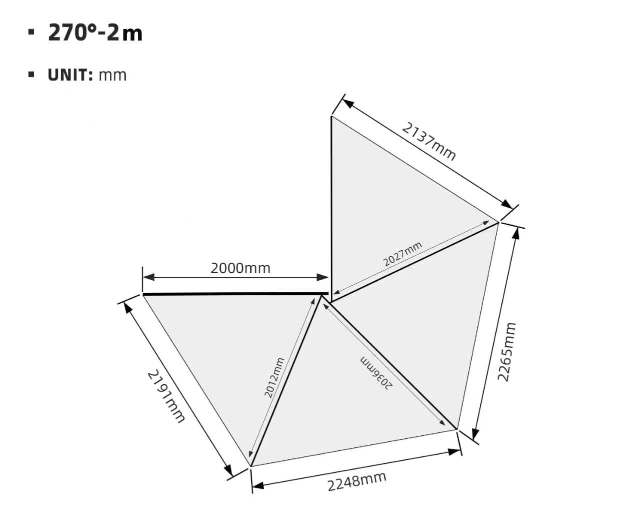 Schiță tehnică dimensiuni Marchiza Overlander 270° 2 m - vedere de sus