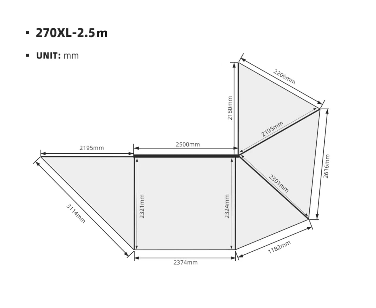 Schiță tehnică dimensiuni Marchiza Overlander 270XL (360°) - vedere de sus
