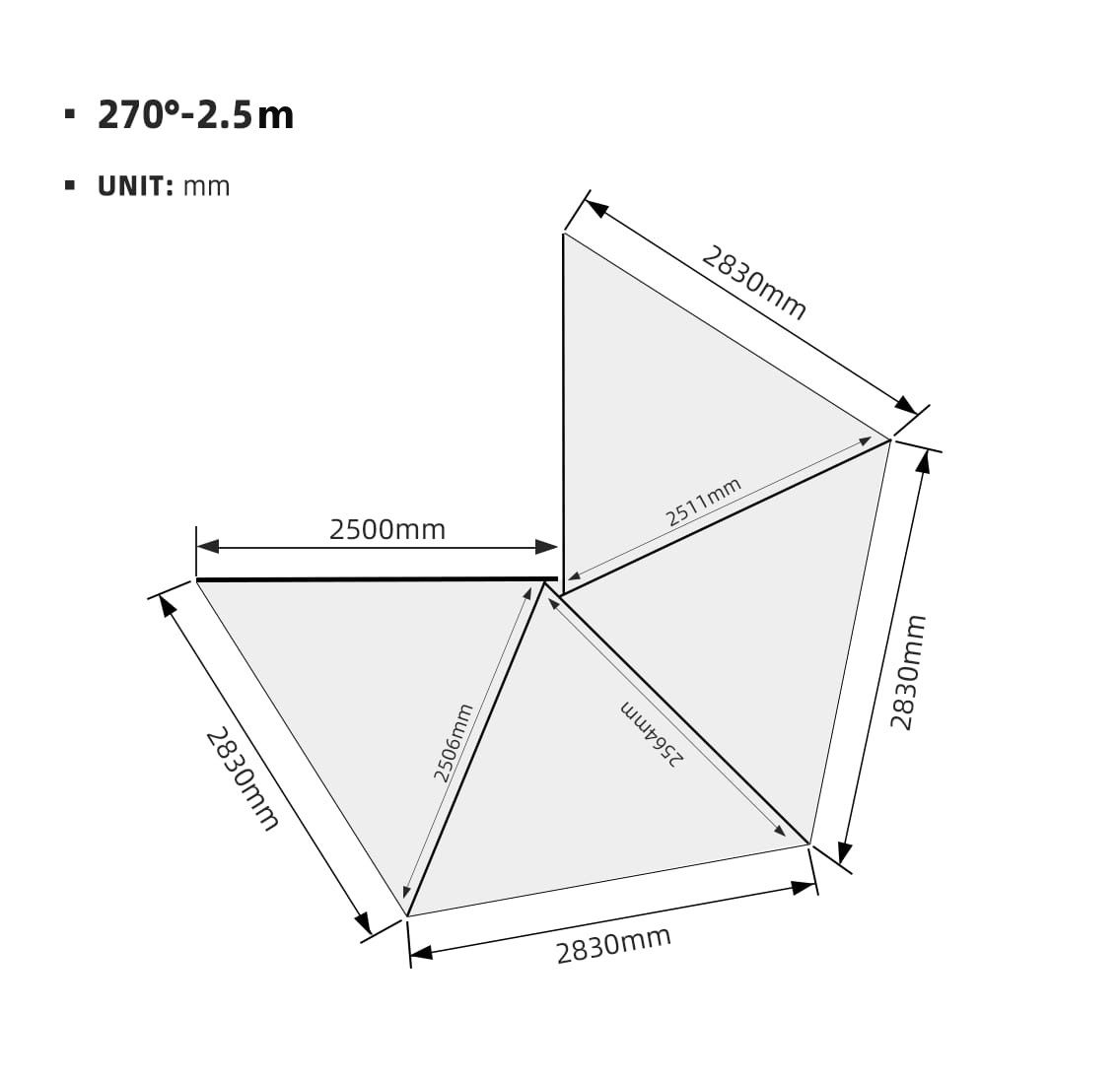 Schiță tehnică dimensiuni Marchiza Overlander 270° 2,5 m - vedere de sus
